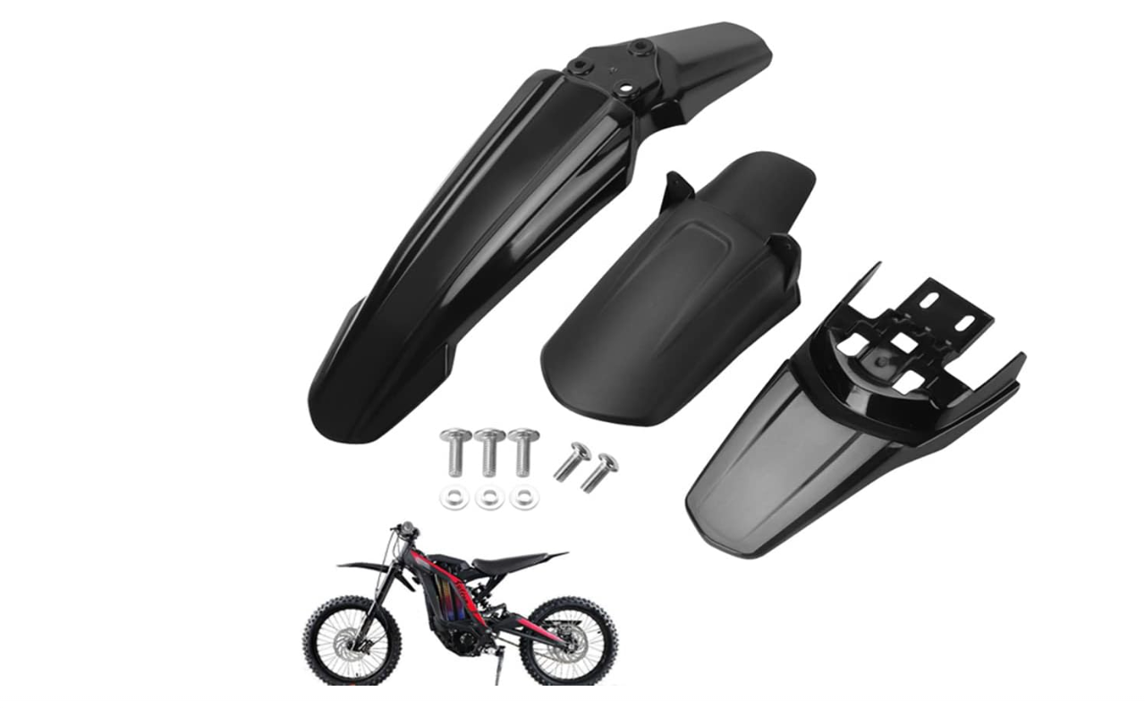 Surron Front-Rear Shock-Rear Fender Set Motorcycle Electric Dirt Bike Off-Road Shock Absorber Mudguard Fender Mud Guard Compatible with Light Bee Sur Ron S/X Segway X160 / X260 3x Fenders Black